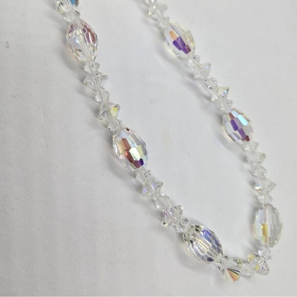 Vintage AB Crystal Necklace and Earrings set. Clip-on Earrings Hook clasp - Picture 2 of 10